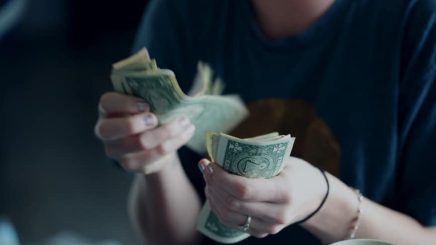 lady counting bank money